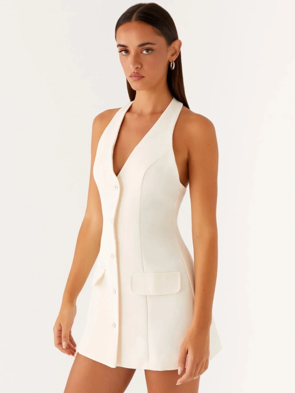 Peppermayo Cream Button-Front Tailored Mini Dress - Picture 3 of 3